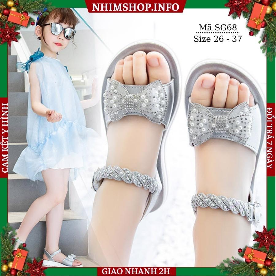 Giày sandal trẻ em xuất khẩu dép quai hậu bé gái gắn nơ duyên dáng và dễ thương 3 - 12 tuổi đi học đi biển SG68