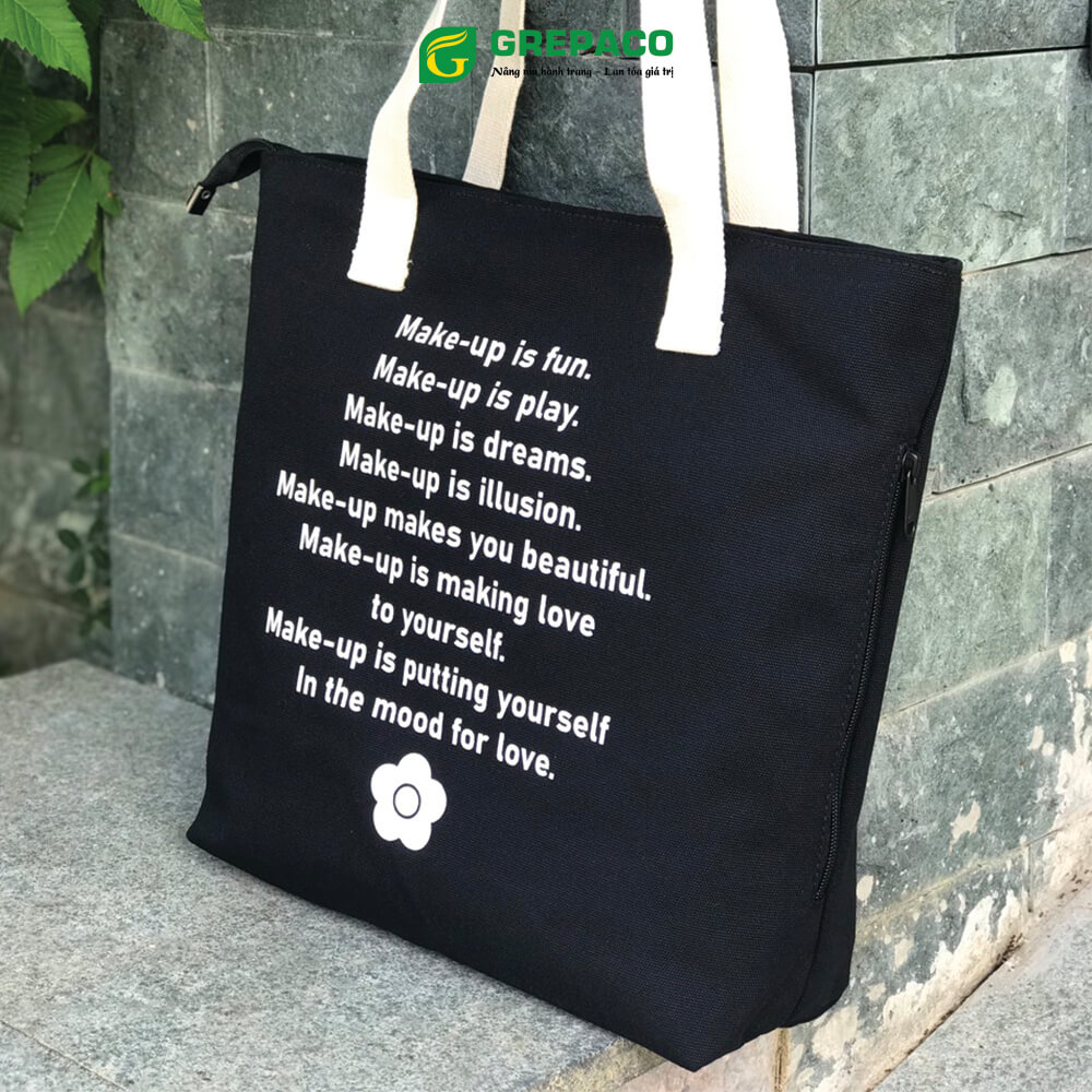 Túi Tote Nữ Grepaco Xách Vải Bố Canvas Cao Cấp In Chữ Đẹp Đeo Chéo Vai Có Khóa Kéo Nhiều Ngăn Dùng Đi Học, Làm Công Sở, Du Lịch Phong Cách Thời Trang Hàn Quốc - Tặng Túi Đựng Mỹ Phẩm