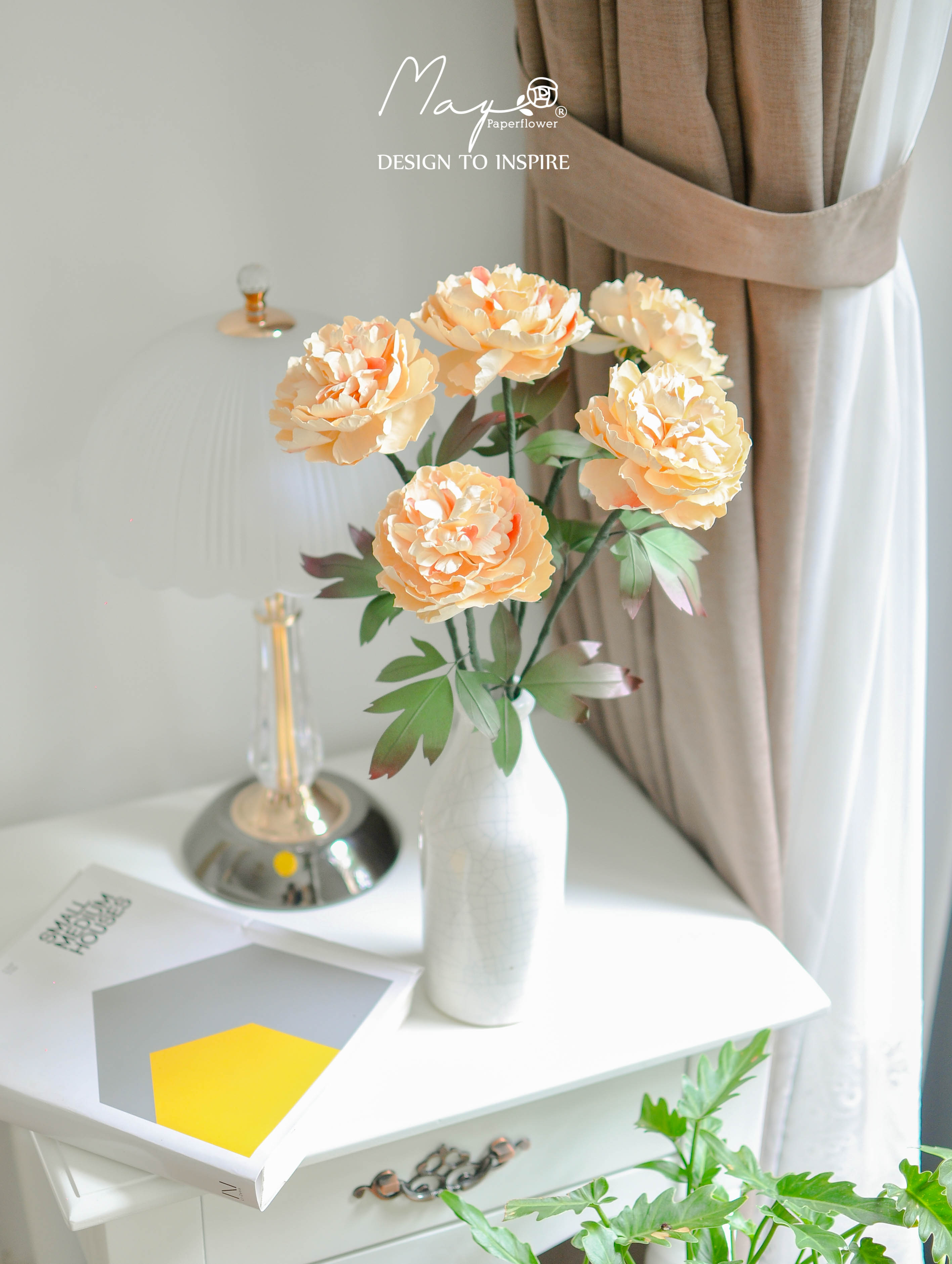 Hoa giấy trang trí cao cấp, Hoa Mẫu Đơn handmade cành lớn Maypaperflower - hoa giấy nghệ thuật, hoa cắm bình, decor nhà ở