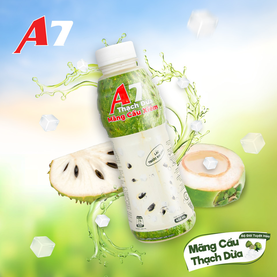 Nước Mãng Cầu Xiêm Thạch Dừa A7 Chai 450ml - Thùng 24 Chai