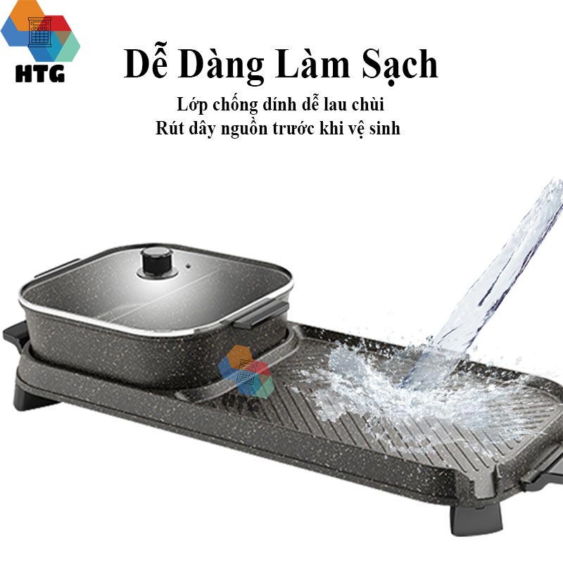 Bếp lẩu nướng 2 trong 1 Suncojia LZW-1702D nồi lẩu 2 ngăn tách rời, dung tích lớn cho gia đình đông, chống dính không khói, hàng chính hãng