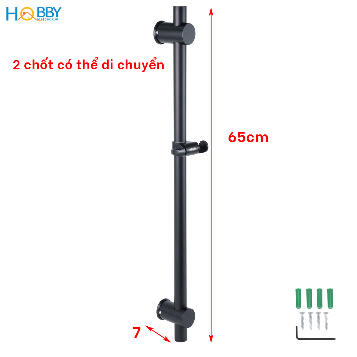Thanh treo tay sen inox 304 sơn đen Hobby home decor GVST3 tăng giảm chiều cao