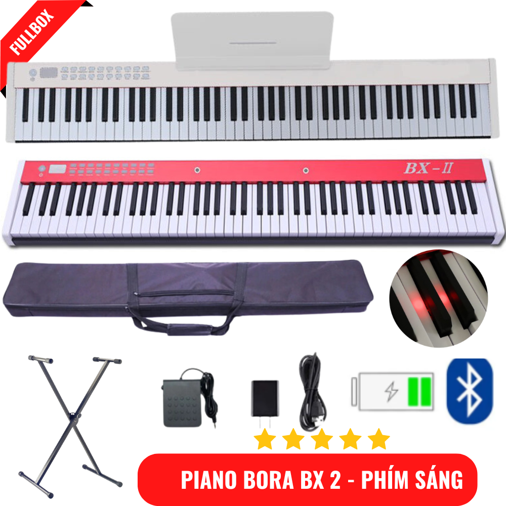 Đàn Piano Điện Bora BX II Phím Sáng - 88 Phím Nặng Cảm Lực- Kết Nối Bluetooth + Khăn Phủ Đàn + Chân Đàn