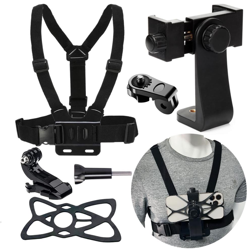 Người giữ điện thoại dây đeo ngực gắn đai cho clip di động 360 dây đeo ngực cho GoPro Hero 10 9 8 DJI Action Camera Phụ kiện thể thao
