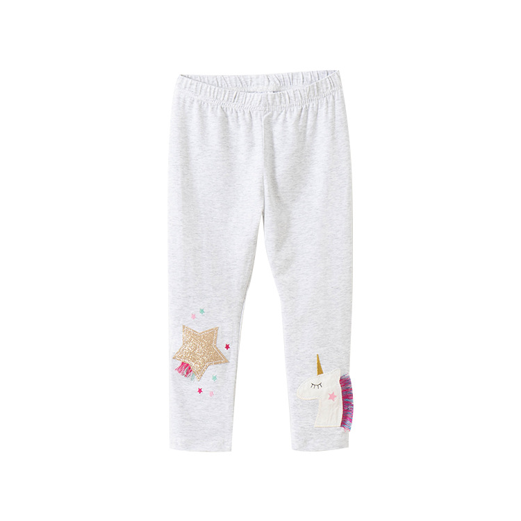 Quần thun cotton legging bé gái thêu Pony sao ghi xám 2-7T