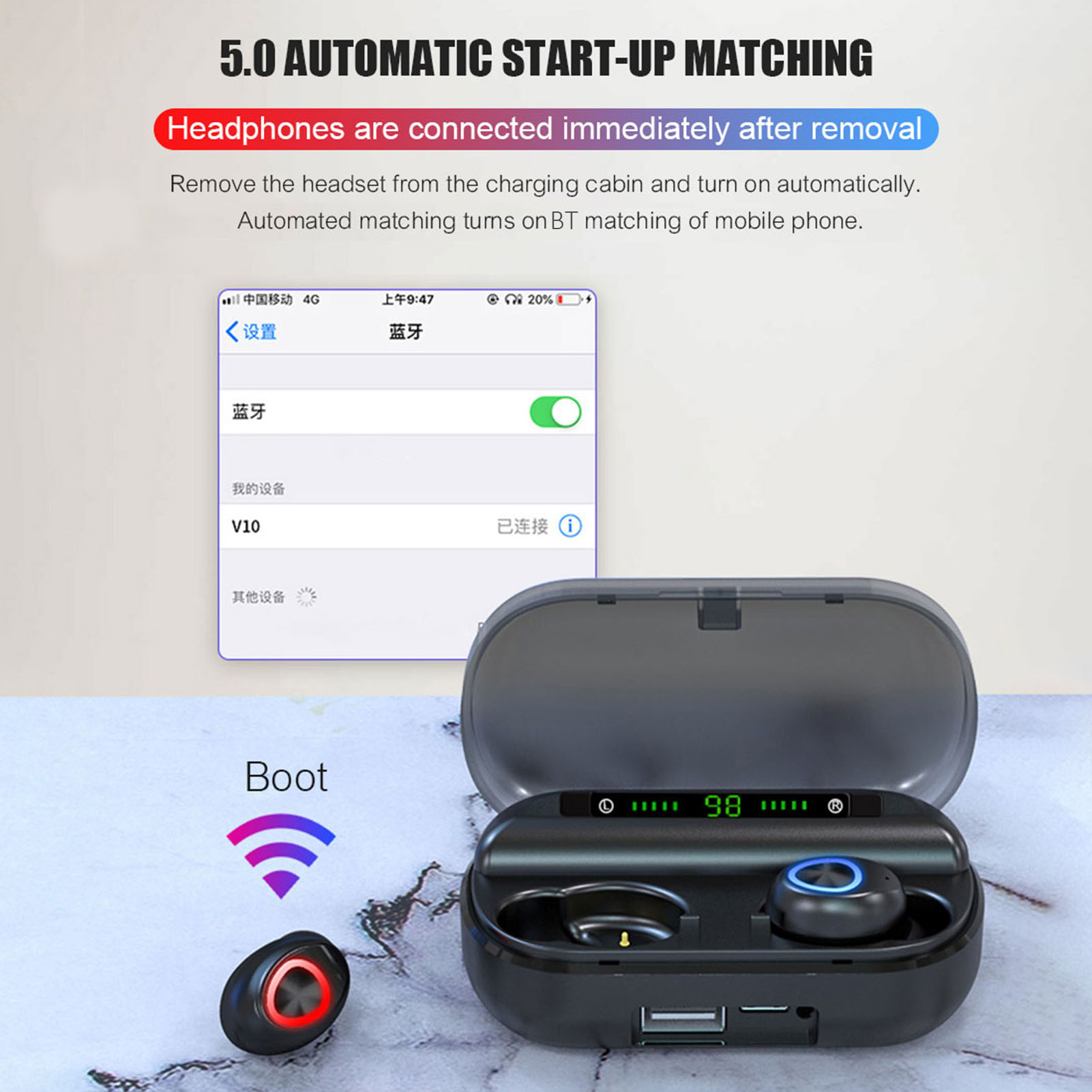 Tai Nghe Không Thấm Nước V10 BT5.0 Giảm Tiếng Ồn Cuộc Gọi Rõ Ràng Kèm Hộp Sạc Màn Hình Kỹ Thuật Số