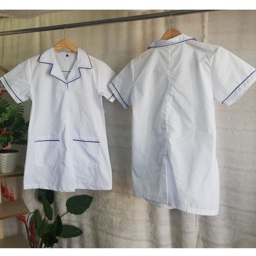 Áo Blouse Trắng Dược Sĩ, Y Tá, Nhà Thuốc Ngắn Tay Viền Lé Bích Cao Cấp