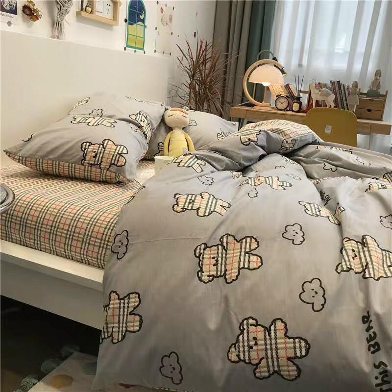 Bộ chăn ga gối Cotton poly M2T bedding Gấu xám BBR, vỏ chăn mền, drap nệm và 2 vỏ gối