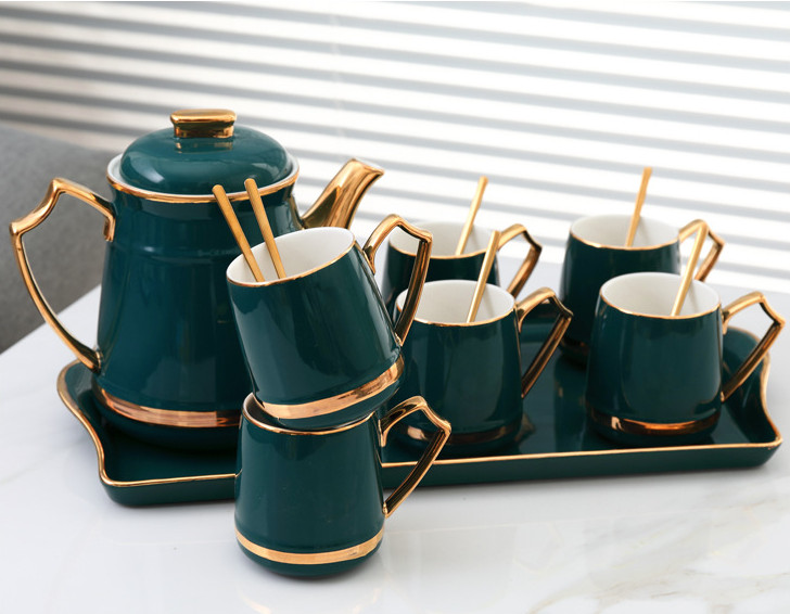 Bộ tách trà Tea Set Nordic Style Gold Trim Ceramic Tea Cup Set Including 6 Pcs