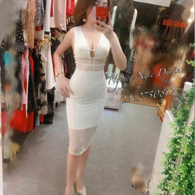 Đầm body ren lỗ hở ngực sexy