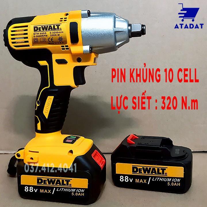 TẶNG 5 ĐẦU KHẨU + 1 ĐẦU CHUYỂN VÍT - SIẾT BULONG DEWALT 88V - MÁY BẮN ỐC, VẶN ỐC DÙNG PIN 10 CELL - LỰC SIẾT 320 N.M