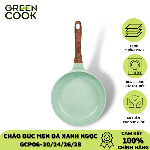 Chảo đúc đáy từ chống dính men đá ceramic xanh ngọc 26 cm Green Cook GCP06-26IH công nghệ Hàn Quốc - Hàng chính hãng