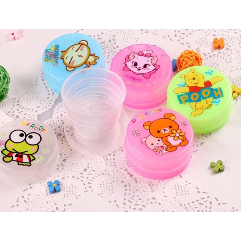 Ly uống nước gấp gọn trong suốt có có nắp đậy hình thú đáng yêu phù hợp picnic, du lịch, văn phòng, trường học