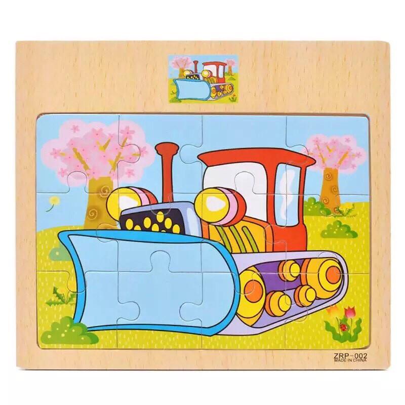 Tranh puzzle gỗ ghép 12 mảnh kèm hình mẫu phía trên