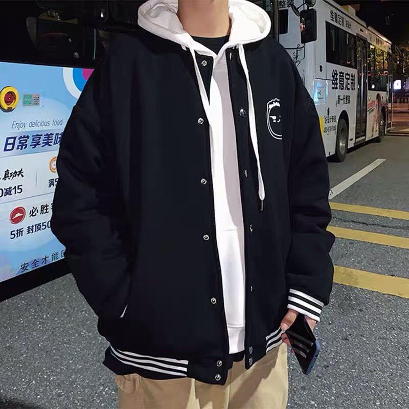 Áo Cardigan Bomber Nỉ Bông in Mặt Cười Form Rộng Unisex Nam Nữ Ulzzang, Áo khoác bomber nam nữ oversize form rộng bóng chày unisex