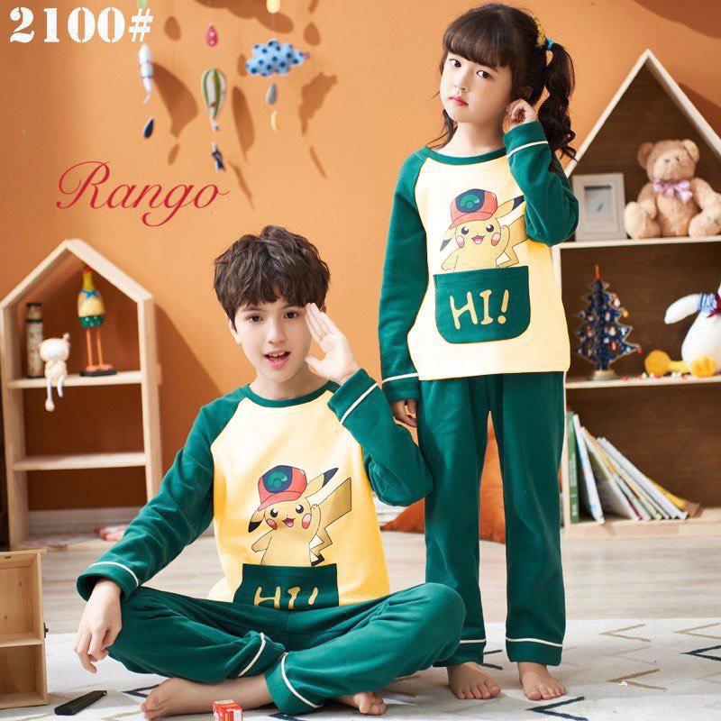 Bộ thu đông tay dài bé trai bé gái hình hoạt hình cute chất thun cotton mịn mát ấm áp