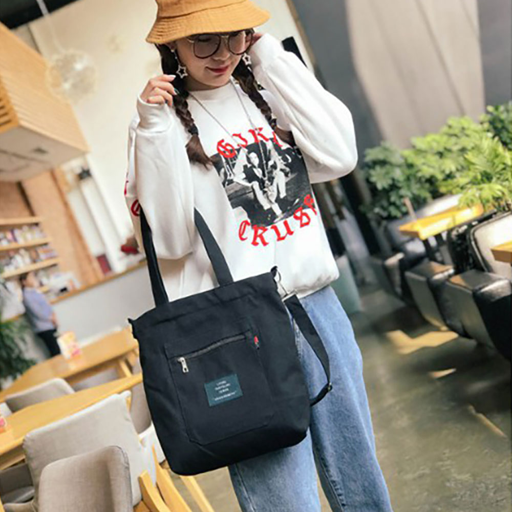 Túi tote đeo vai, đeo chéo vải bố canvas T046 nữ 2 dây đựng đồ đi học, đi chơi mềm đẹp