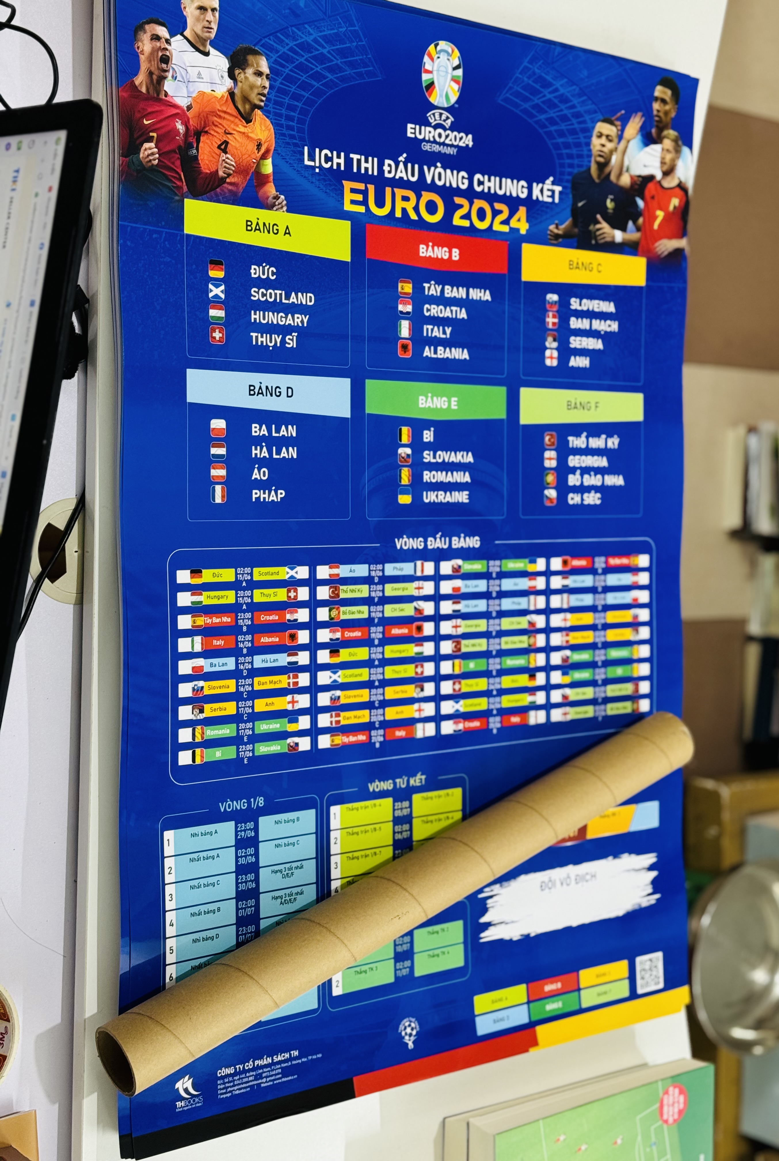 (Kèm ống gỗ vận chuyển) LỊCH THI ĐẤU EURO 2024 - THEO GIỜ VIỆT NAM!!!