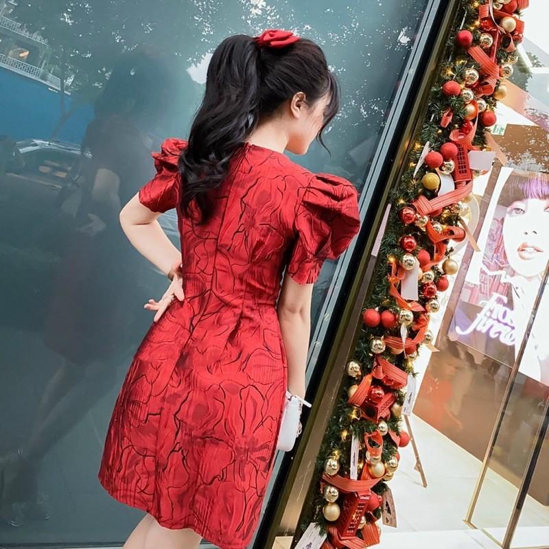 ĐẦM THIẾT KẾ DỰ TIỆC GẤM TAY PHỒNG CÔ TRÒN CỔ ĐIỂN SANG TRỌNG