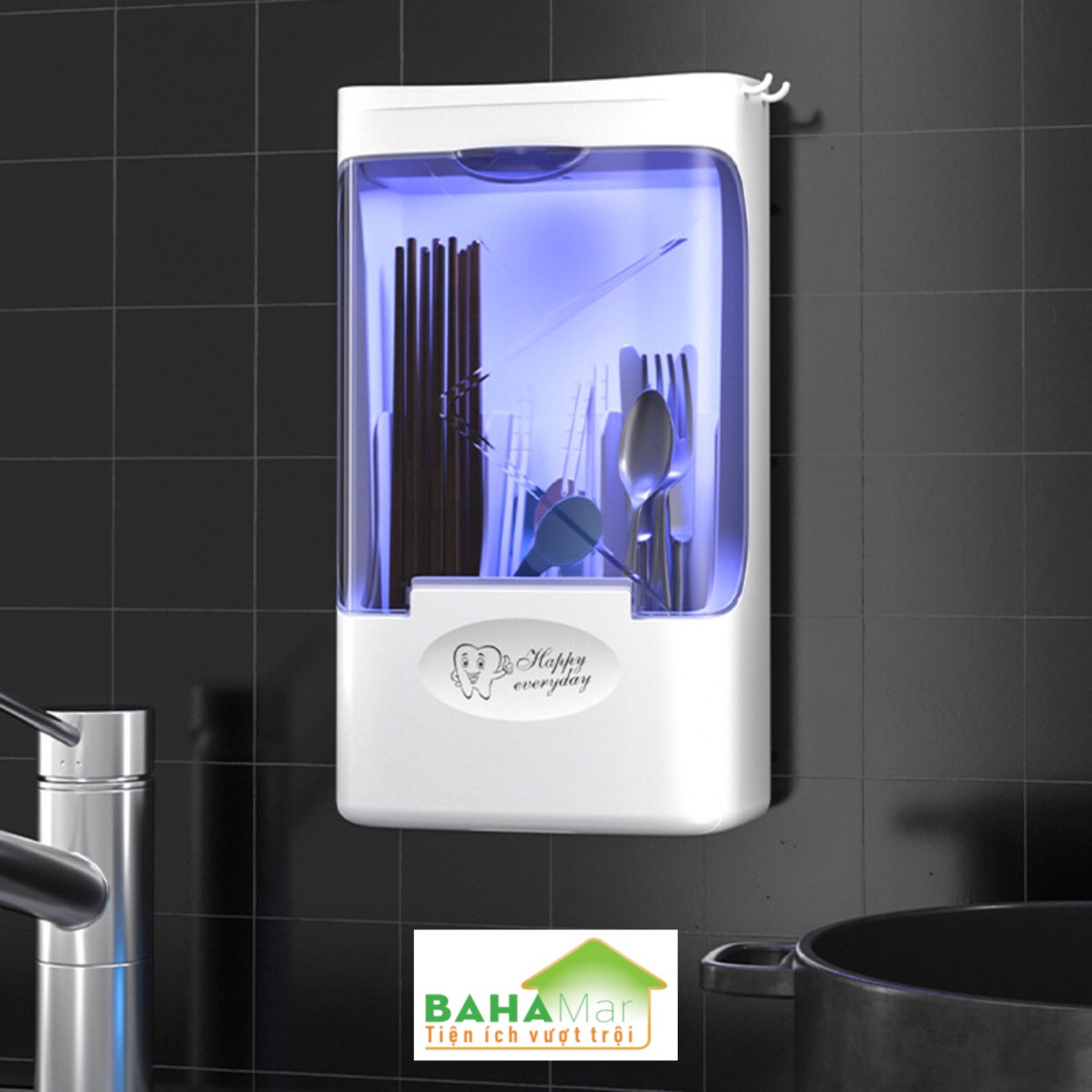 HỘP ĐỰNG ĐŨA THÌA DĨA KHỬ TRÙNG BẰNG TIA UV TREO TƯỜNG CÓ NẮP ĐẬY BAHAMAR giúp an toàn vệ sinh trong ăn uống tăng cao sạch sẽ và đẹp cho gian bếp