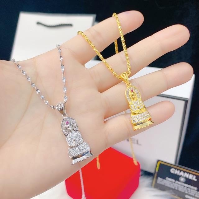 Dây chuyền xoắn mặt mẹ đính đá mạ vàng + bạch kim RCLN