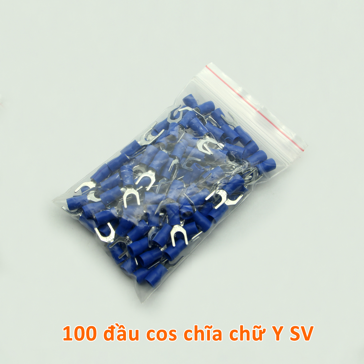 Túi 100 đầu cos chĩa chữ Y SV 2-5 bọc nhựa xanh