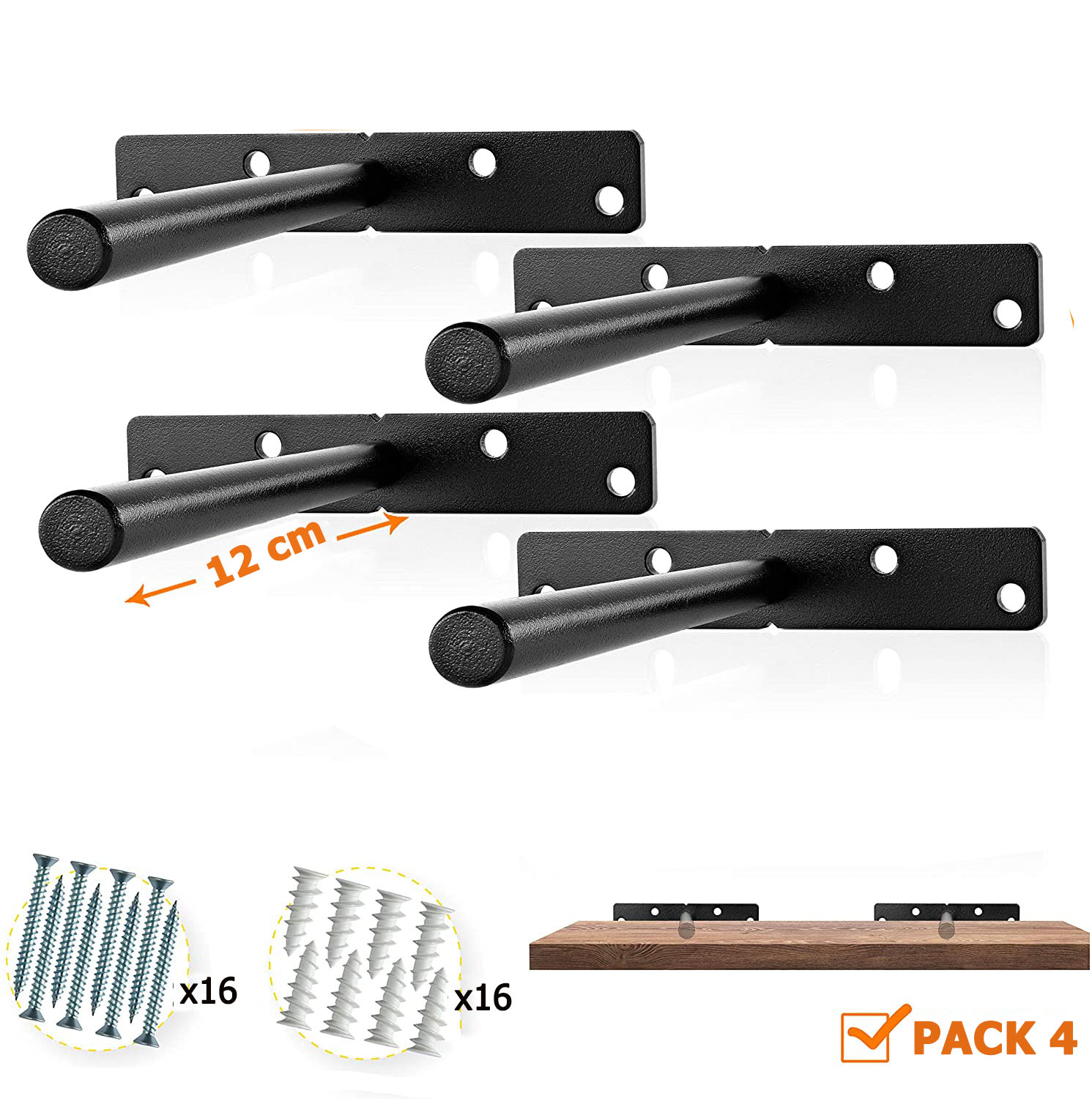 Combo 4 chốt âm chữ T, bas âm đỡ kệ treo tường bằng thép đặc 12cm kèm phụ kiện vít tắc kê – Hàng chính hãng