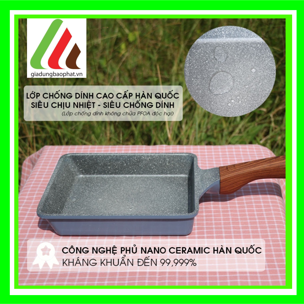 chảo vuông sứ Ceramic Ecoramic đáy từ vân đá chống dính Hàn Quốc - chiên trứng