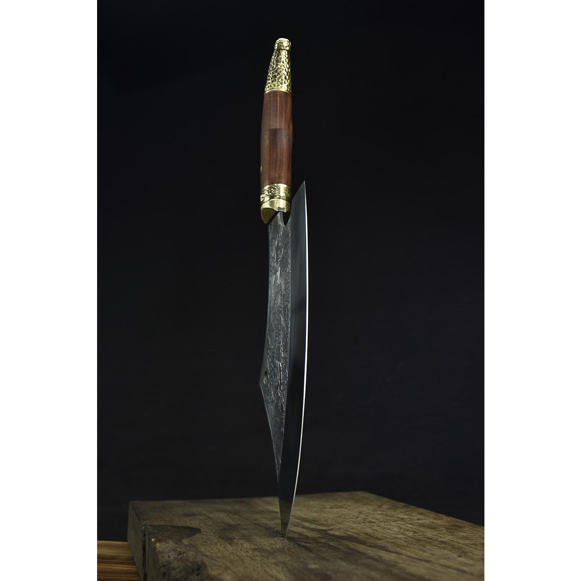 Dao bếp thái lọc,chặt gà không rỉ cao cấp, mặt dao dập chìm hoa văn hổ, khâu đồng -TOPCOMSHOP - A22 DT150