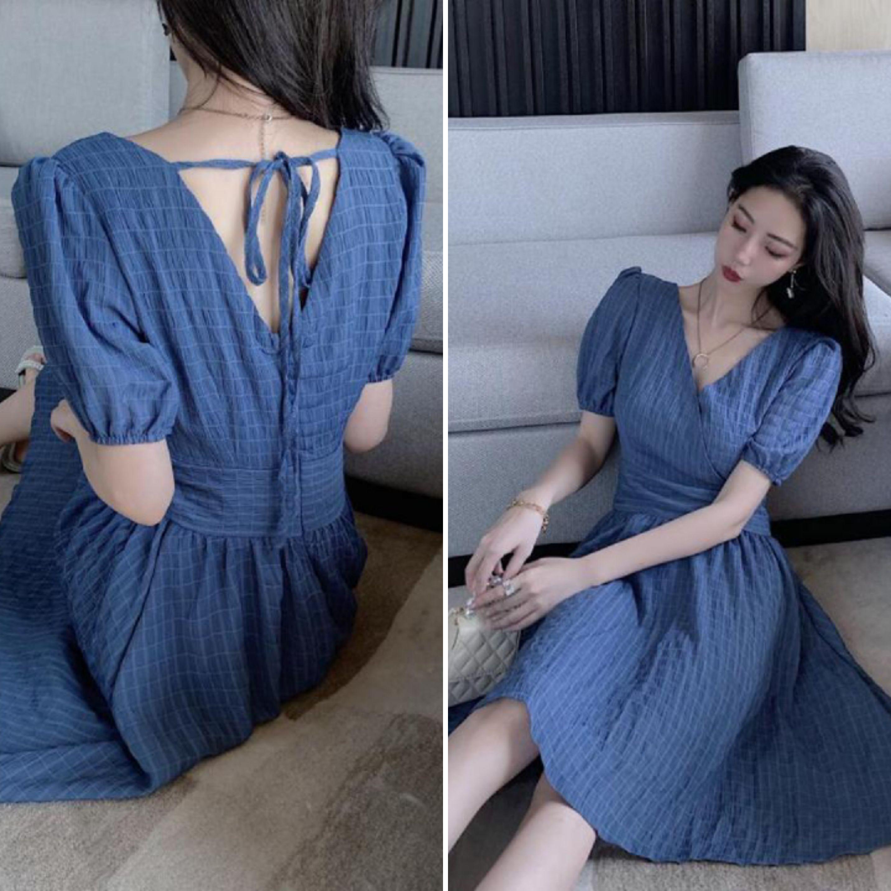 ĐẦM VẢI NHÚN CỘT NƠ SAU GỢI CẢM OBLUE DRESS