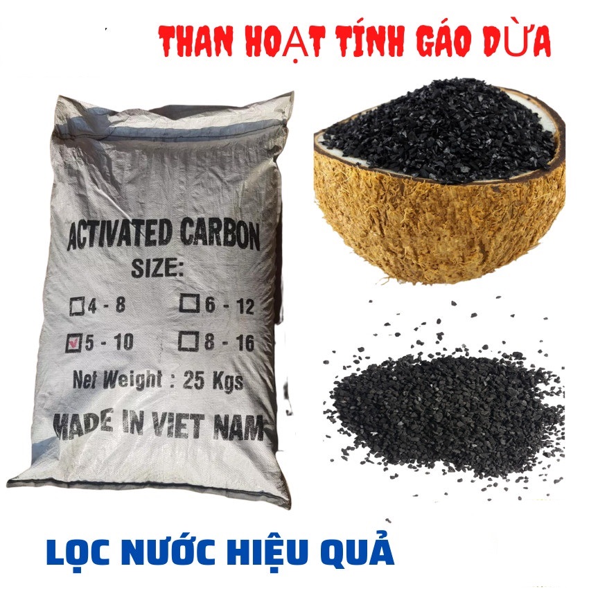 Than hoạt tính gáo dừa lọc nước, khử clo, tạp chất, độc tố, làm sạch nước