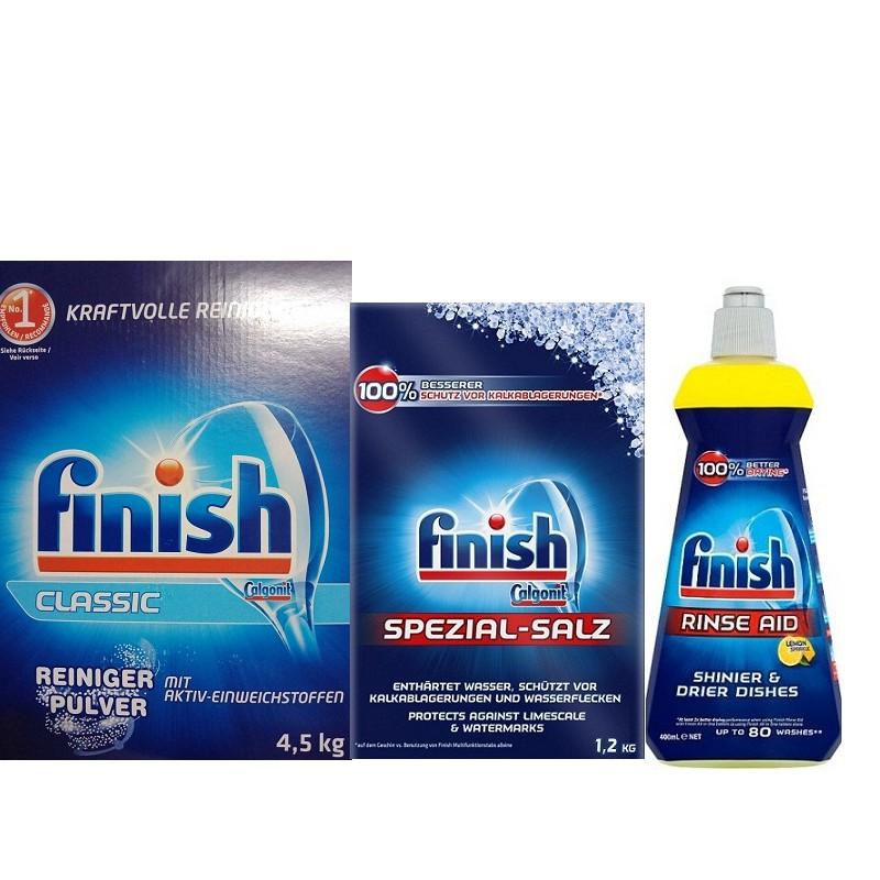 Combo bột finish 4,5 kg + muối finish 1,2 kg + chia nước làm bóng finish 400ml