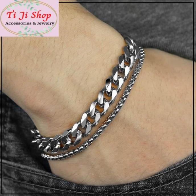 Lắc tay inox nam 2 tầng mạ vàng siêu đẹp - chuẩn thời trang