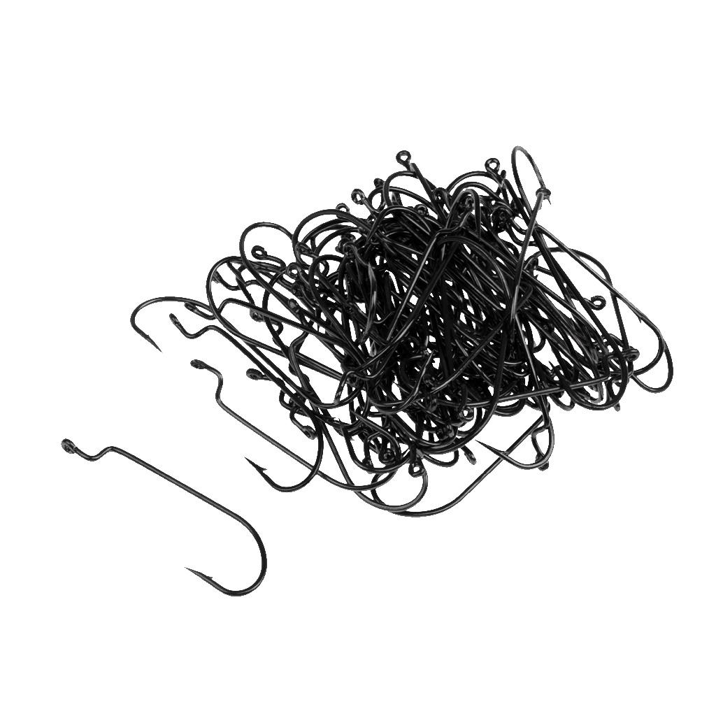 100x Carbon Steel Worm Fishing Hooks Barbed Fishhook Jig Big Fishing Hook