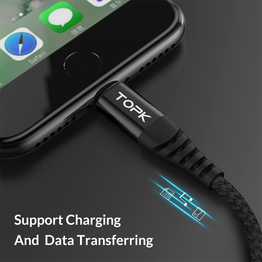 [HÀNG CHÍNH HÃNG] Cáp sạc bện Nylon TOPK AN42 USB -Iphone dây cáp sạc cho IP 11 Pro Max XS Max 8 7 6 Plus 5 5S iPad - Phân phối bởi TOPK VIỆT NAM