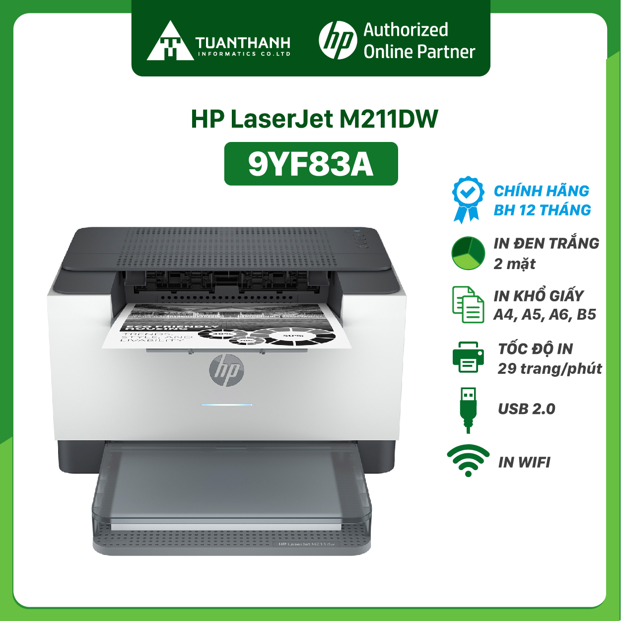 Máy in HP LaserJet M211dw (9YF83A) - Hàng chính hãng