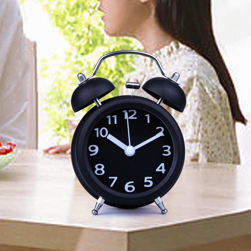 Classic Retro Vintage Double Bell Alarm Clock Silent Non-ticking Sweep Small Adorable Quartz Loud Alarm Clock with Night Light for Home Bedroom Bedside Office