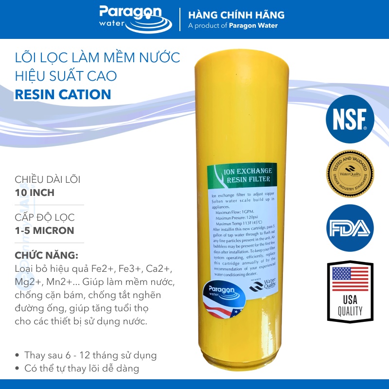 Lõi Lọc Nước Số 2 CATION Chuyên cho nước cứng, 10 inch, Lọc Thô, Cho Mọi Dòng Máy Lọc Nước RO - Hàng Chất Lượng