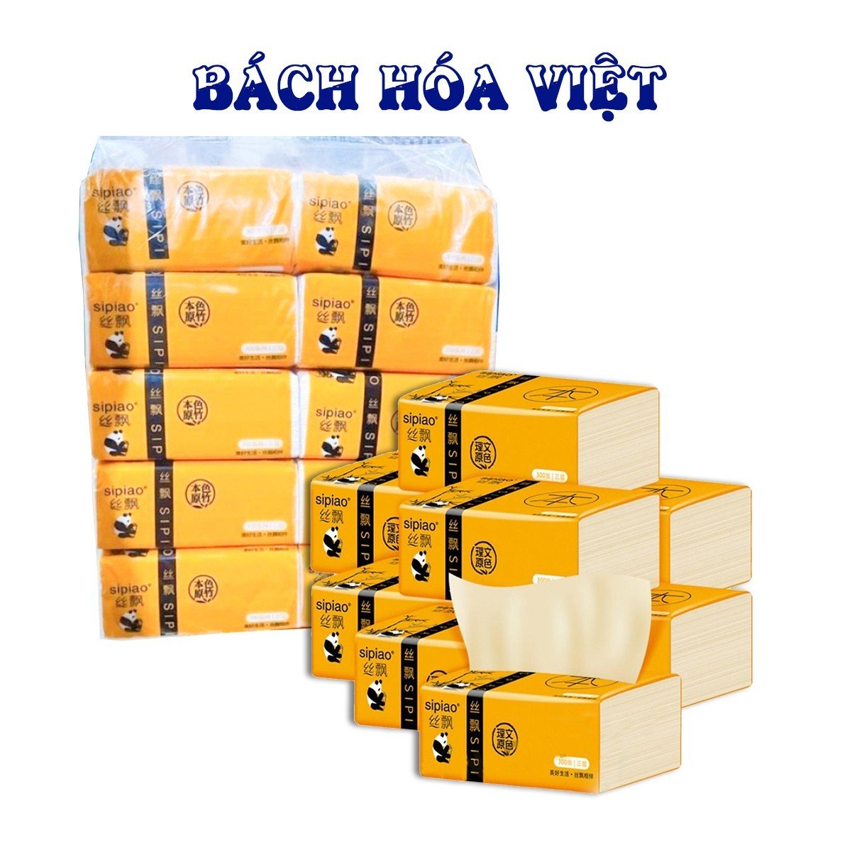 Giấy Ăn Gấu Trúc Sipao, Thùng 30 Gói Giấy Rút Siêu Dai 3 Lớp