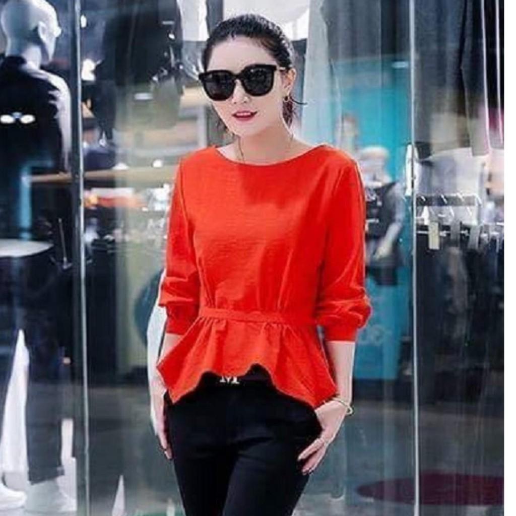 Aó peplum thời trang tay lỡ đen