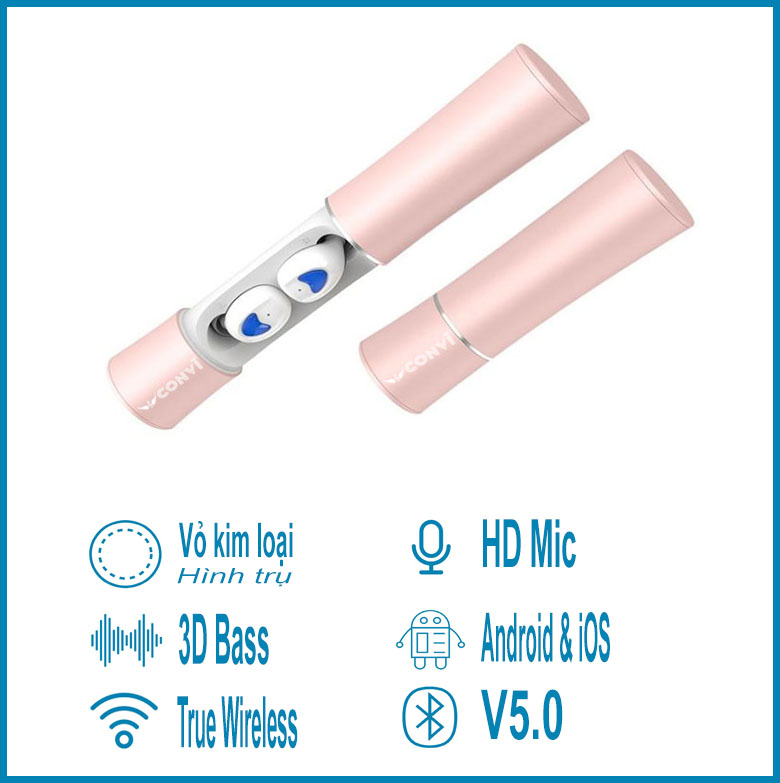Tai Nghe Bluetooth True Tireless CONVI CV20 - bluetooth 5.0, 3D bass, HD mic, tổng thời gian sử dụng 15 giờ, phù hợp iPhone / Samsung / Oppo / Vivo - Hàng Chính Hãng