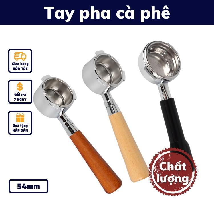 Tay pha cà phê 54mm inox cao cấp thủng đáy tay pha tamper cafe nguyên chất cán gỗ sồi cẩm lai chuyên dụng cho quán