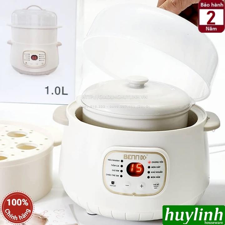 Nồi nấu cháo, chưng yến, hầm cách thuỷ Bennix BN-10SLC - 1 lít - kèm xửng hấp - Hàng chính hãng