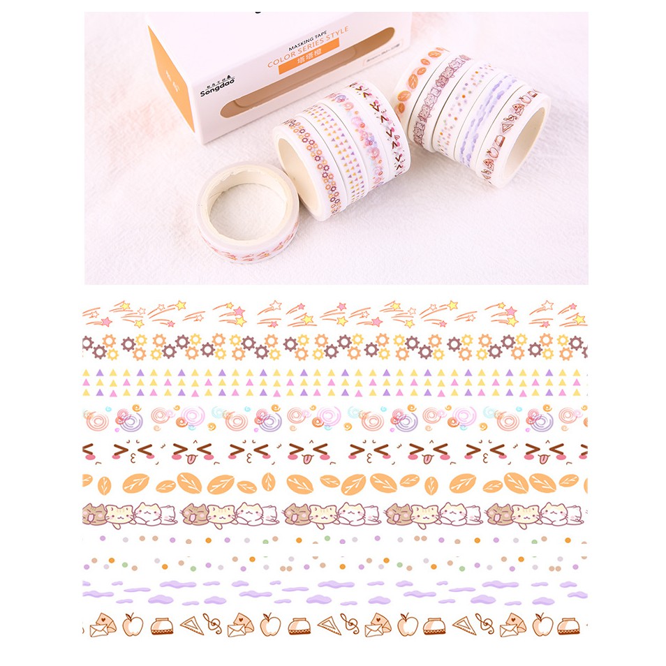 Lalunavn Bộ 10 Washi tape vintage 12 tông màu cute xinh yêu trang trí sổ tay bullet journal - A04