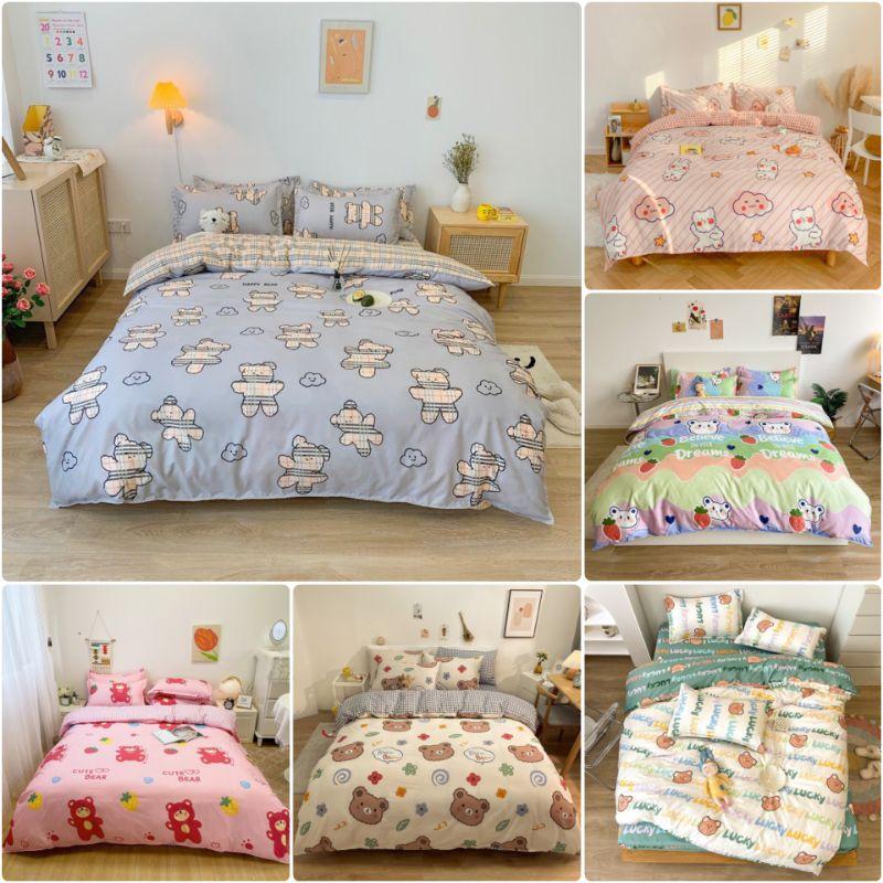 Bộ chăn ga gối hình gấu Cotton Poly cao cấp phong cách Hàn Quốc đủ size miễn phí bo chun drap ga giường theo yêu cầu