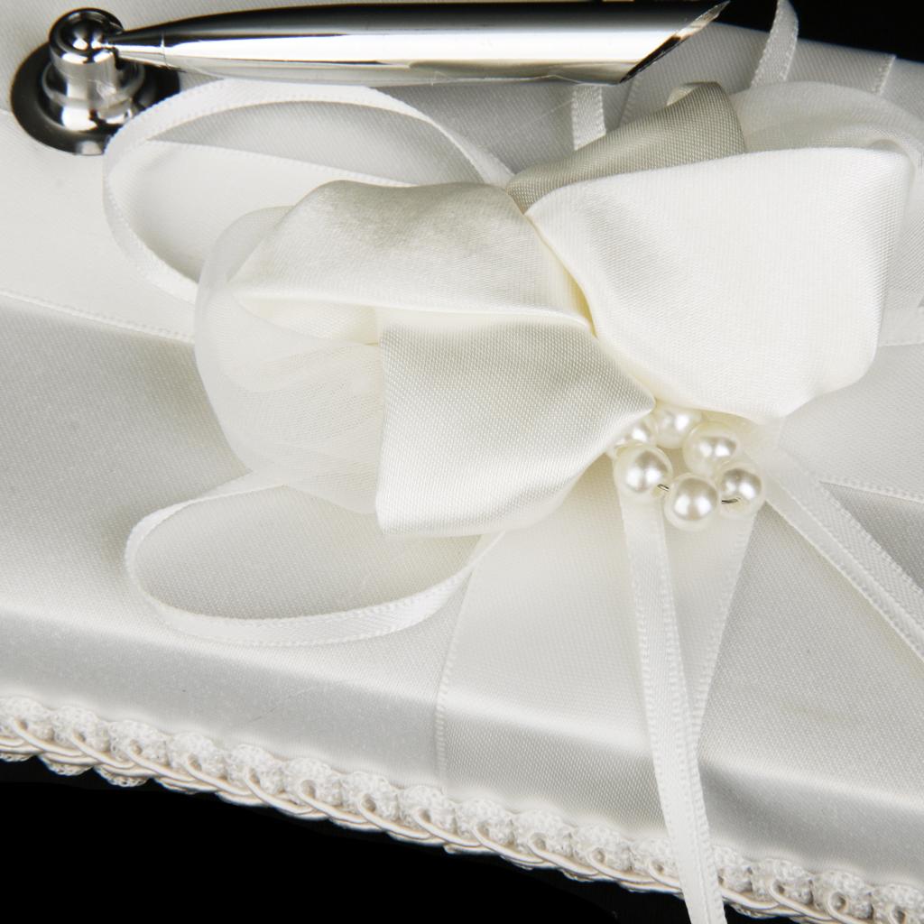 Wedding Pen Set Pen Stand With Satin Flower Faux Pearl Decoration