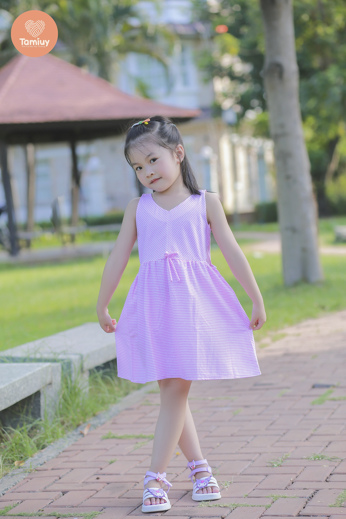 Đầm Thun Sọc Đối Xứng Tamiuy Chất Cotton 4 Chiều Cho Bé Gái (1-10 T)