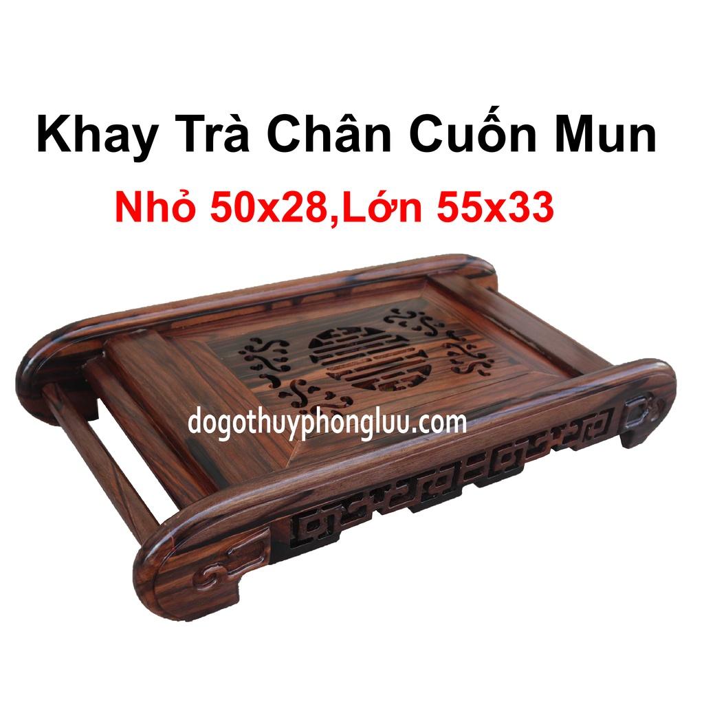Khay trà chân cuốn gỗ mun cao cấp
