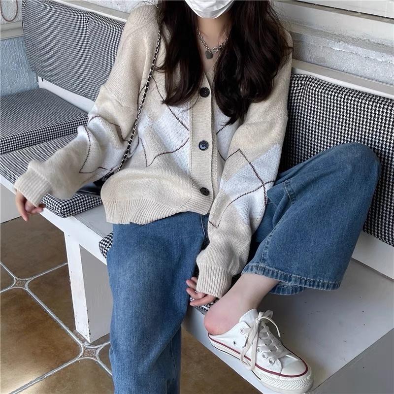 MS734 Áo khoác cardigan len hình trám cổ tim Hàn Quốc