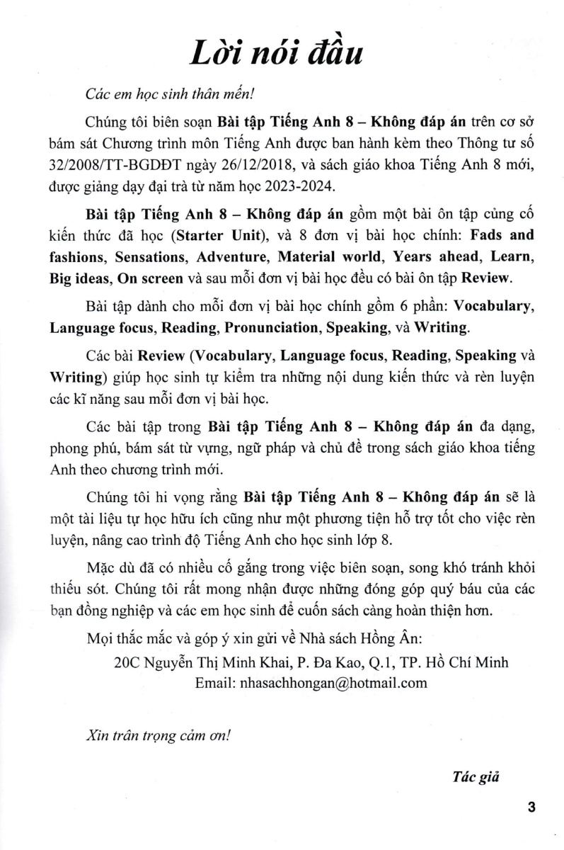 Bài Tập Tiếng Anh 8 - Không Đáp Án (Chân Trời Sáng Tạo) -Tặng Kèm File Đáp Án - HA